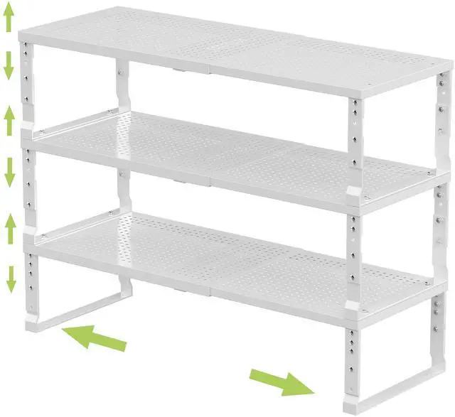 Main image of Expandable Adjustable Stackable Kitchen Organizer, Spice Rack,Metal Pantry Storage Shelves Racks,Counter Shelf for Cabinets, Countertop, Cupboard(3 Packs/Large/White)