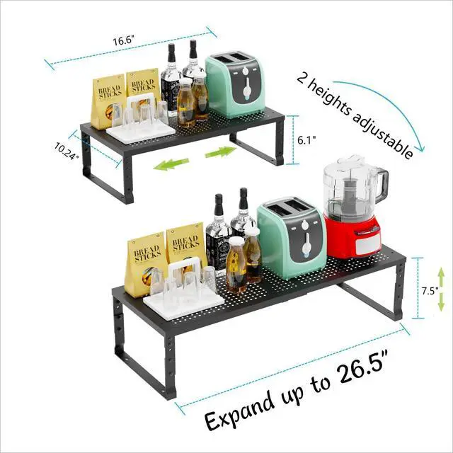Alt view image 6 of 6 - Expandable Adjustable Stackable Kitchen Organizer, Spice Rack,Metal Pantry Storage Shelves Racks,Counter Shelf for Cabinets, Countertop, Cupboard (3 Packs/Large/Black)