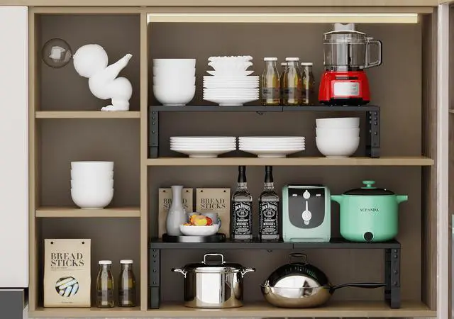 Alt view image 5 of 6 - Expandable Adjustable Stackable Kitchen Organizer, Spice Rack,Metal Pantry Storage Shelves Racks,Counter Shelf for Cabinets, Countertop, Cupboard (3 Packs/Large/Black)