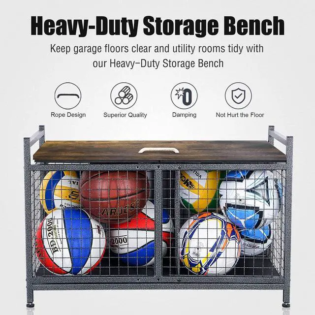 Alt view image 3 of 7 - Rolling Ball Storage Cart, Sports Equipment Storage Organizer for Garage/Basement/Entryway, Ball Storage Bin with Casters (Medium)