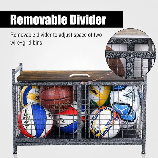 Alt view image 5 of 7 - Rolling Ball Storage Cart, Sports Equipment Storage Organizer for Garage/Basement/Entryway, Ball Storage Bin with Casters (Medium)