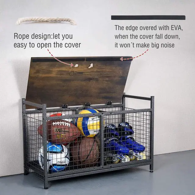 Alt view image 4 of 7 - Rolling Ball Storage Cart, Sports Equipment Storage Organizer for Garage/Basement/Entryway, Ball Storage Bin with Casters (Medium)