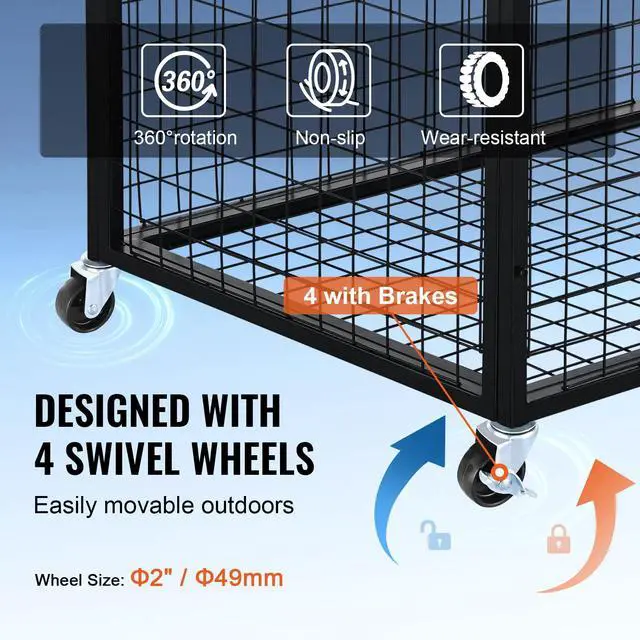 Alt view image 3 of 7 - Rolling Sports Ball Storage Cart, Lockable Basketball Cage with Double Lids, Sport Equipment Holder Organizer for Indoor Outdoor, Steel Storage Rack for Garages, Playgroup, Gym and Schools