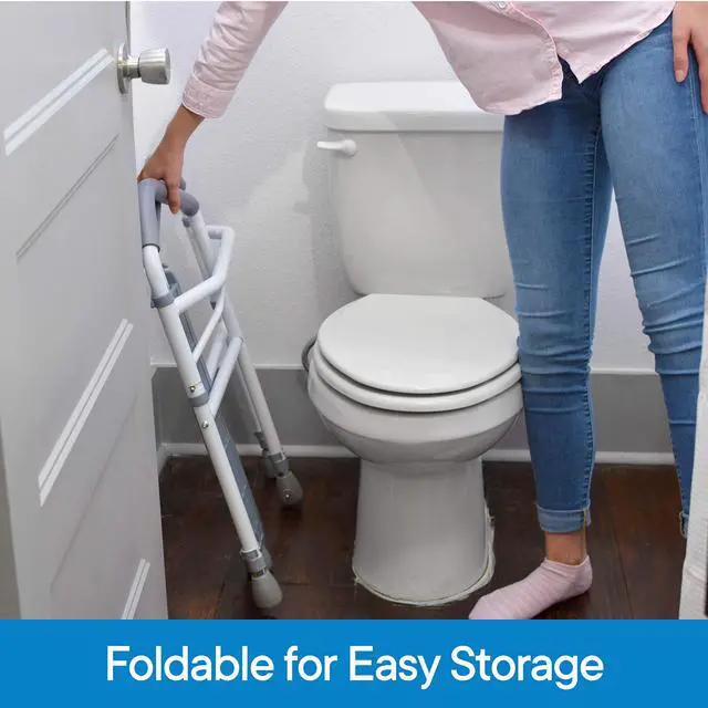 Alt view image 2 of 7 - Toilet Safety Frame & Rail - Folding & Portable Bathroom Toilet Safety Rails - Handrail Toilet Bars with Adjustable Height (White)