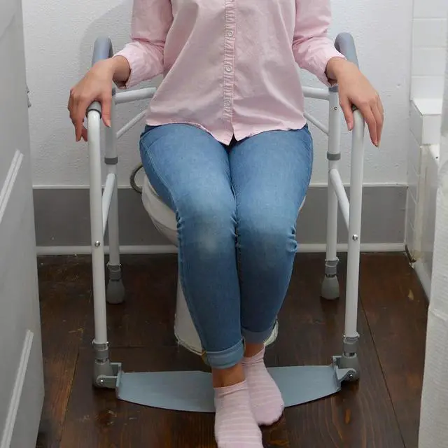 Alt view image 3 of 7 - Toilet Safety Frame & Rail - Folding & Portable Bathroom Toilet Safety Rails - Handrail Toilet Bars with Adjustable Height (White)