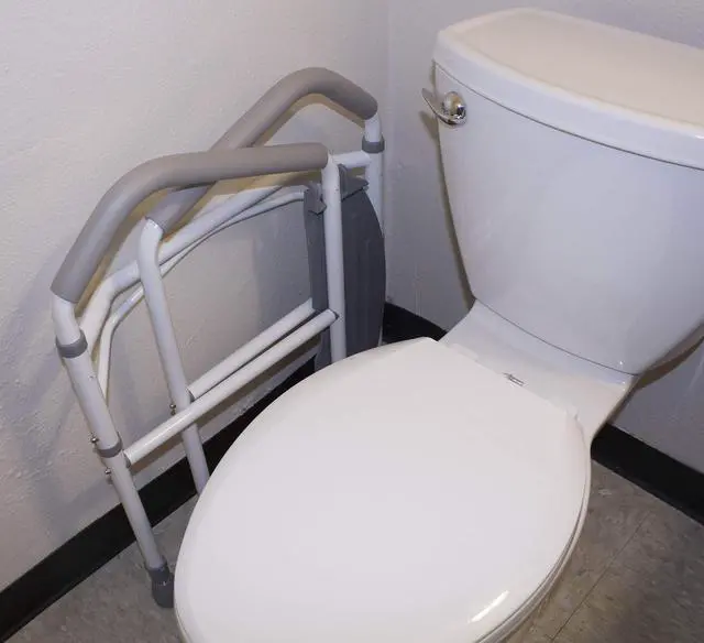 Alt view image 7 of 7 - Toilet Safety Frame & Rail - Folding & Portable Bathroom Toilet Safety Rails - Handrail Toilet Bars with Adjustable Height (White)
