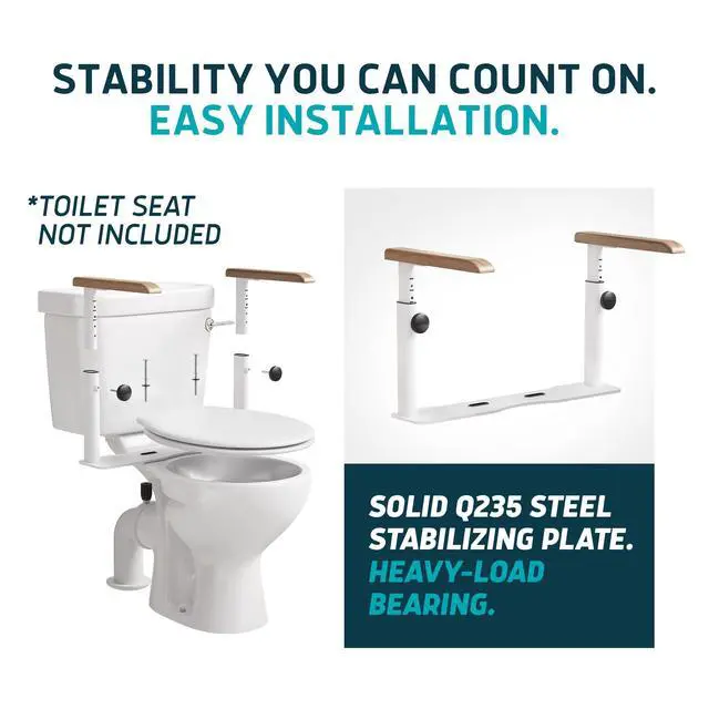 Alt view image 3 of 6 - Toilet Safety Rails for Seniors - Elegant, No Nursing Home Vibe - Easy Installation, Height-Adjustable & Wood-Finish Toilet Seat Handles - No Space Lost, Support for Elderly & Mobility Needs