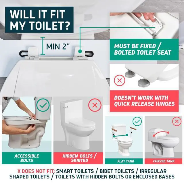 Alt view image 4 of 6 - Toilet Safety Rails for Seniors - Elegant, No Nursing Home Vibe - Easy Installation, Height-Adjustable & Wood-Finish Toilet Seat Handles - No Space Lost, Support for Elderly & Mobility Needs