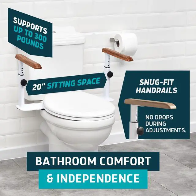 Alt view image 5 of 6 - Toilet Safety Rails for Seniors - Elegant, No Nursing Home Vibe - Easy Installation, Height-Adjustable & Wood-Finish Toilet Seat Handles - No Space Lost, Support for Elderly & Mobility Needs