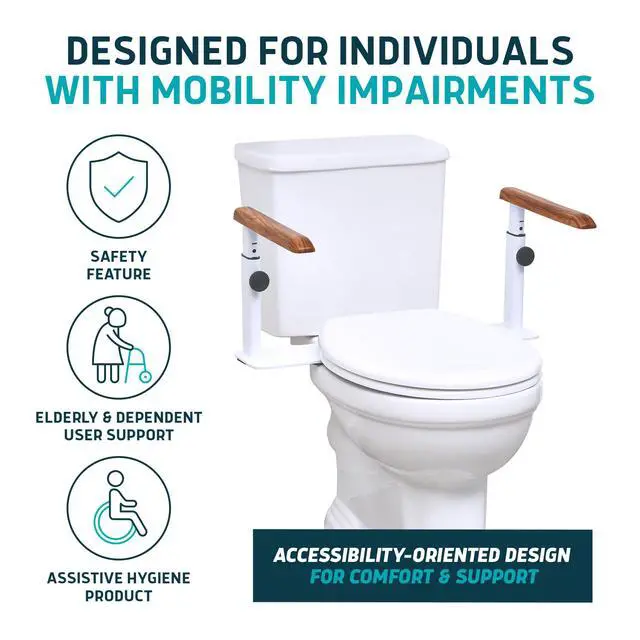 Alt view image 6 of 6 - Toilet Safety Rails for Seniors - Elegant, No Nursing Home Vibe - Easy Installation, Height-Adjustable & Wood-Finish Toilet Seat Handles - No Space Lost, Support for Elderly & Mobility Needs