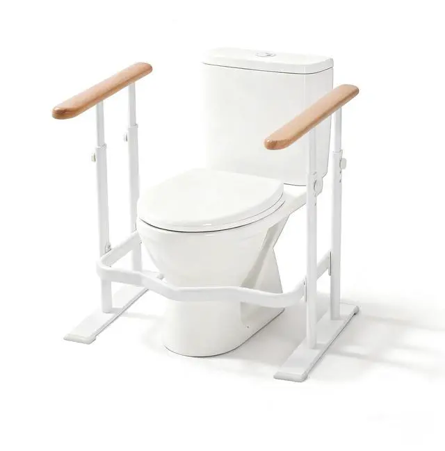 Main image of Toilet Safety Rails for Seniors - Toilet Safety Frame with Dual Pillars, Waterproof Nighttime Reflective Base, 3-Speed Height Adjustment (White, Double Pillar)