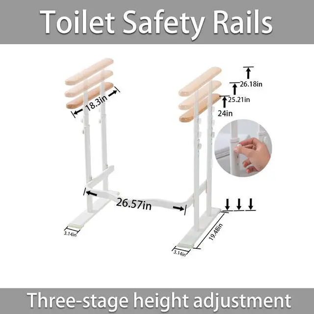 Alt view image 5 of 7 - Toilet Safety Rails for Seniors - Toilet Safety Frame with Dual Pillars, Waterproof Nighttime Reflective Base, 3-Speed Height Adjustment (White, Double Pillar)