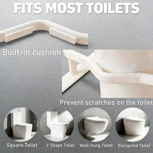 Alt view image 7 of 7 - Toilet Safety Rails for Seniors - Toilet Safety Frame with Dual Pillars, Waterproof Nighttime Reflective Base, 3-Speed Height Adjustment (White, Double Pillar)