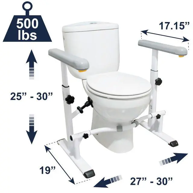 Alt view image 2 of 7 - Toilet Safety Rails (500 lb), Heavy Duty Frame with Handles, Adjustable Height and Width, Handicap Grab Bars for Seniors & Disabled