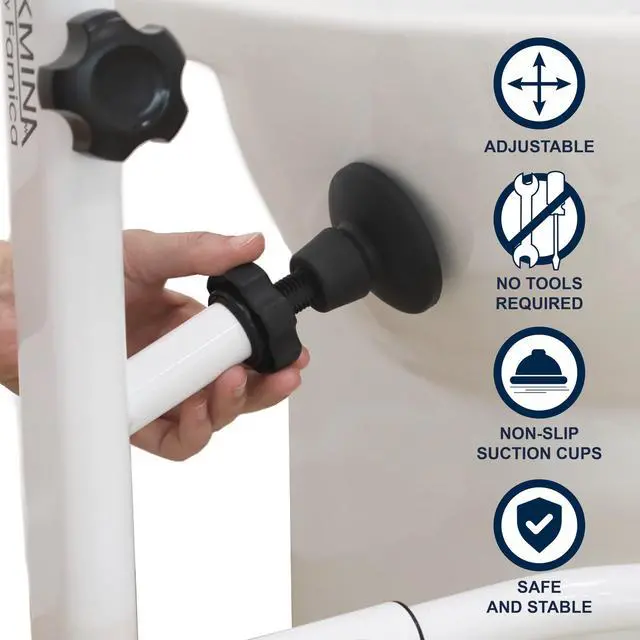 Alt view image 3 of 7 - Toilet Safety Rails (500 lb), Heavy Duty Frame with Handles, Adjustable Height and Width, Handicap Grab Bars for Seniors & Disabled