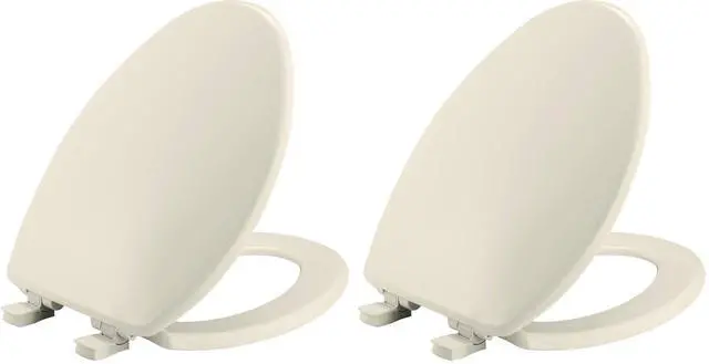 Main image of 7300SLEC Slow Close Toilet Seat, Easy Clean Hinges and Durable Plastic Seat, Made in USA, Elongated, Biscuit (Pack of 2)