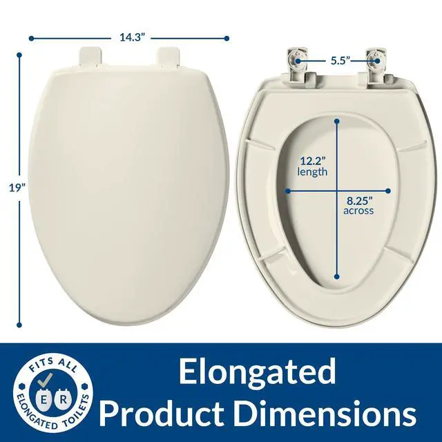 Alt view image 3 of 6 - 7300SLEC Slow Close Toilet Seat, Easy Clean Hinges and Durable Plastic Seat, Made in USA, Elongated, Biscuit (Pack of 2)