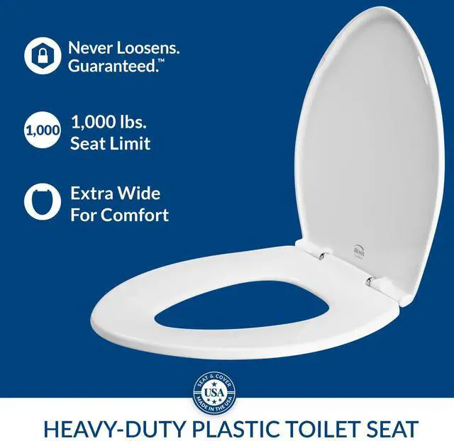 Alt view image 3 of 7 - 1000CPT Paramont Heavy Duty OVERSIZED Closed Front Toilet Seat with 1,000 lb Weight limit will Never Loosen & Reduce Call-backs, ROUND/ELONGATED, Plastic, White