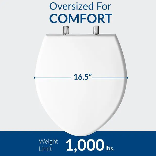 Alt view image 5 of 7 - 1000CPT Paramont Heavy Duty OVERSIZED Closed Front Toilet Seat with 1,000 lb Weight limit will Never Loosen & Reduce Call-backs, ROUND/ELONGATED, Plastic, White