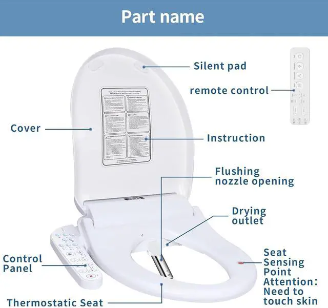Alt view image 6 of 7 - P30B Bidet Toilet Seat - Dual Control (Side Panel & Remote), Warm Water Wash, Heated Seat, Warm Air Dryer, LED Night Light,Existing Toilets Electric Bidet Elongated Electronic Heated Smart