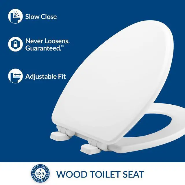 Alt view image 2 of 6 - Linden Slow Close Toilet Seat, Non Slip Heavy Duty Wood, Easy Install, Made in USA, Elongated, White, 2 Pack