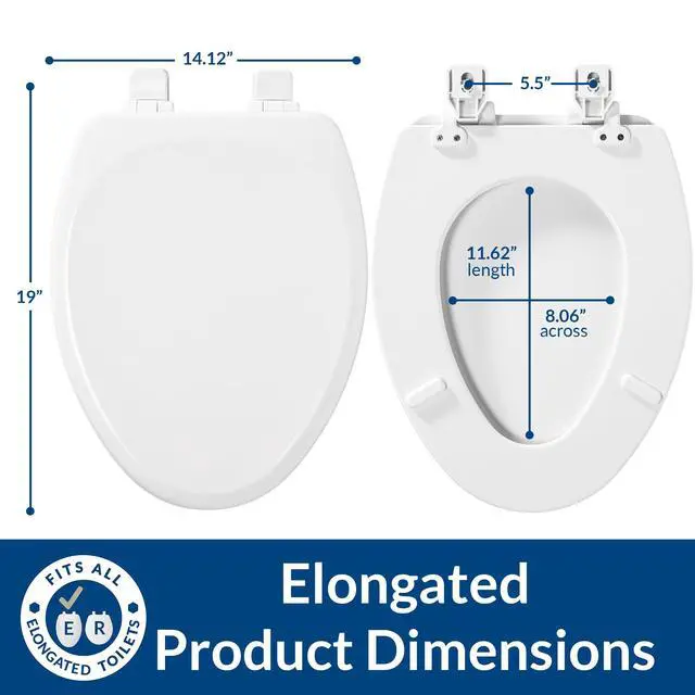 Alt view image 5 of 6 - Linden Slow Close Toilet Seat, Non Slip Heavy Duty Wood, Easy Install, Made in USA, Elongated, White, 2 Pack