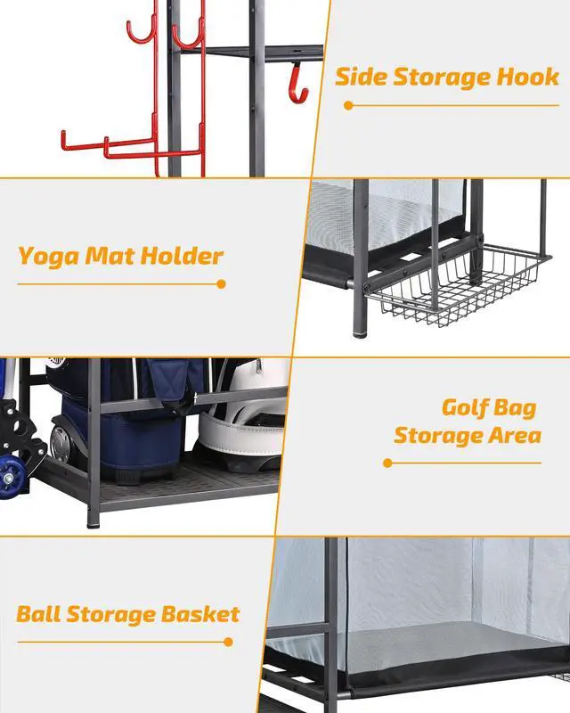 Alt view image 3 of 6 - Golf Storage Ball Rack Garage Organizer, 2 Golf Bag Organizer and Other Sports Equipment Organizer for Garage, Extra Large Size Sports Storage Rack for Garage