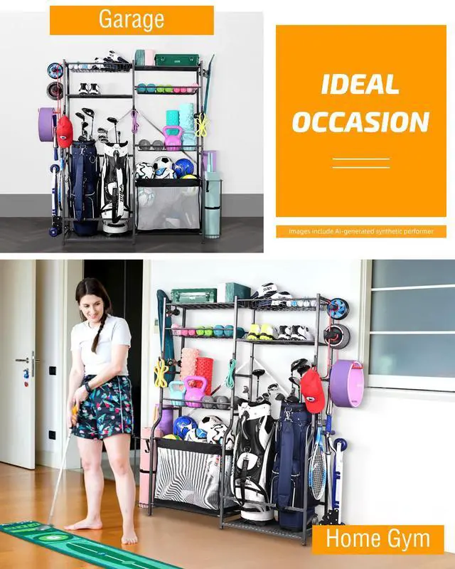 Alt view image 5 of 6 - Golf Storage Ball Rack Garage Organizer, 2 Golf Bag Organizer and Other Sports Equipment Organizer for Garage, Extra Large Size Sports Storage Rack for Garage
