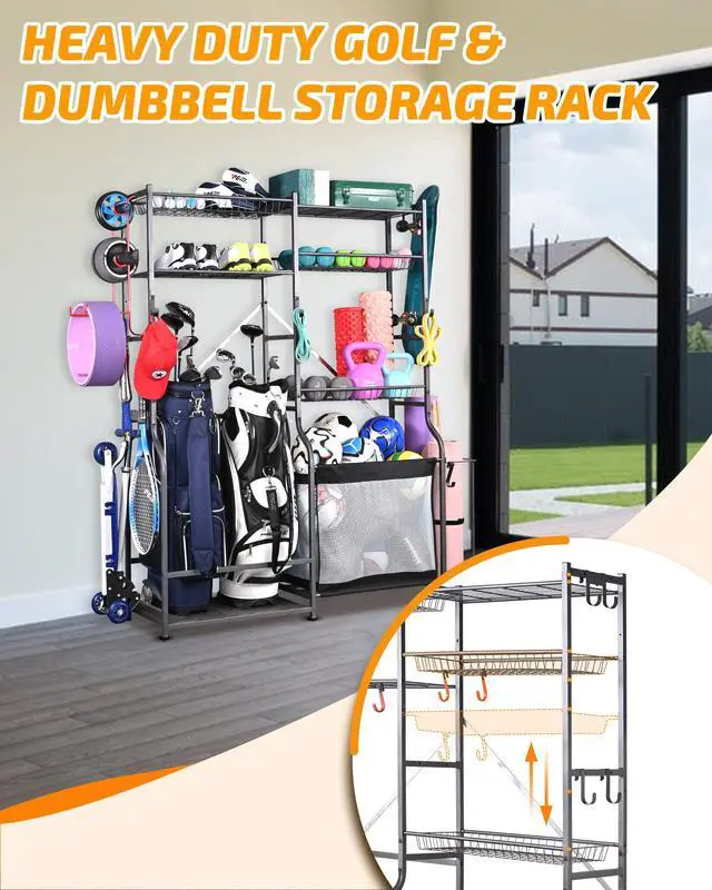 Alt view image 4 of 6 - Golf Storage Ball Rack Garage Organizer, 2 Golf Bag Organizer and Other Sports Equipment Organizer for Garage, Extra Large Size Sports Storage Rack for Garage