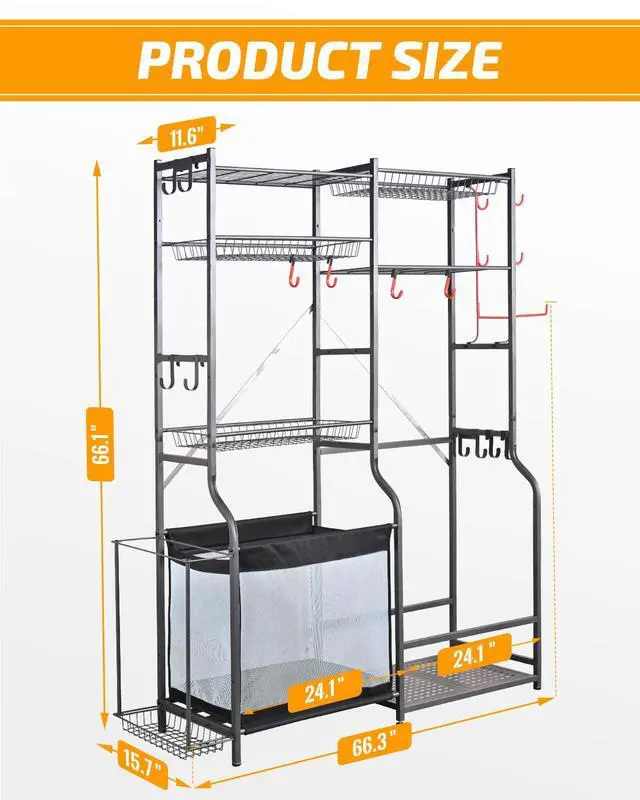 Alt view image 6 of 6 - Golf Storage Ball Rack Garage Organizer, 2 Golf Bag Organizer and Other Sports Equipment Organizer for Garage, Extra Large Size Sports Storage Rack for Garage