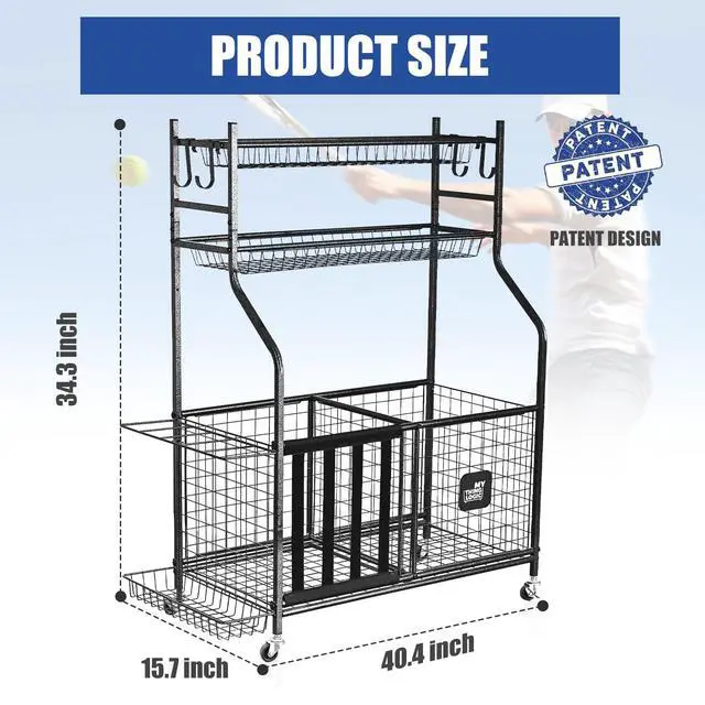 Alt view image 4 of 6 - Garage Sports Equipment Organizer, Baseball Storage Large Capacity, Sports Organizer for Garage with Hooks and Baskets, Ball Storage Rack for Football, Soccer Ball, Bat, Toys