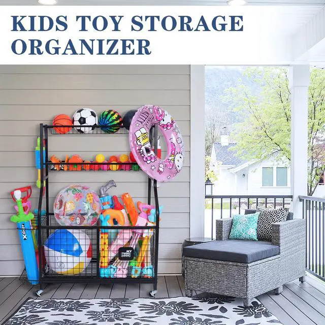 Alt view image 3 of 6 - Sports Equipment Garage Organizer,Garage Ball Storage for Sports Gear and Toys, Rolling Ball Cart with Wheels for Indoor/Outdoor Use