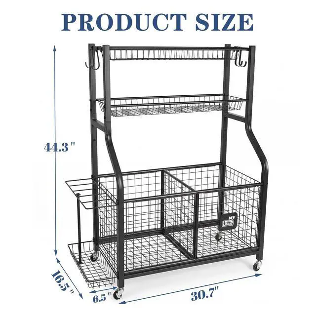 Alt view image 5 of 6 - Sports Equipment Garage Organizer,Garage Ball Storage for Sports Gear and Toys, Rolling Ball Cart with Wheels for Indoor/Outdoor Use