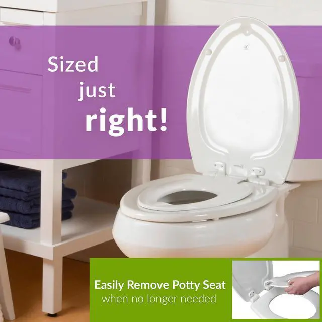 Alt view image 5 of 7 - NextStep2 Toilet Seat with Built-In Potty Training Seat, Slow-Close, Removable that will Never Loosen, Elongated, White, 2-Pack