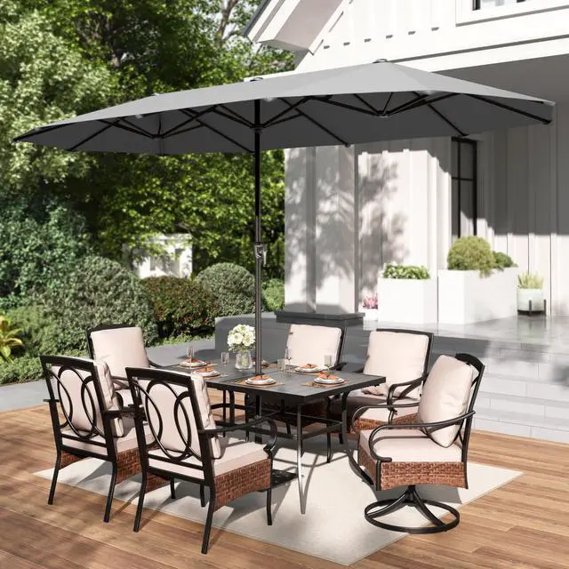 Alt view image 2 of 7 - 13ft Large Patio Umbrellas, Double-Sided Outdoor Market Rectangle Umbrella for Outside, Light Gray