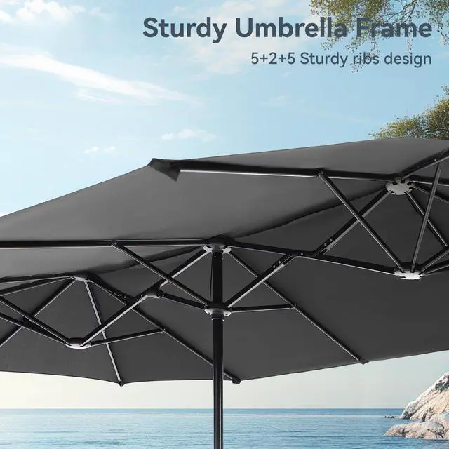 Alt view image 5 of 7 - 13ft Large Patio Umbrellas, Double-Sided Outdoor Market Rectangle Umbrella for Outside, Light Gray