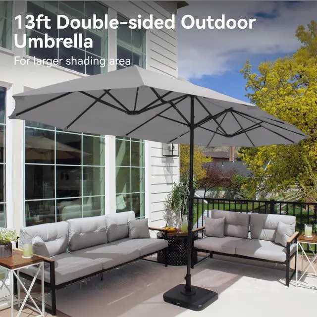 Alt view image 4 of 7 - 13ft Large Patio Umbrellas, Double-Sided Outdoor Market Rectangle Umbrella for Outside, Light Gray
