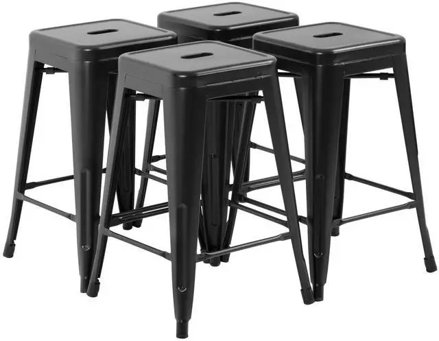 Main image of Metal Bar Stools Set of 4 Counter Height Bar Stools 24 Inches Industrial Bar Chairs Patio Stool Stackable Backless Stool Indoor Outdoor Metal Kitchen Stools Bar Chairs (Black, 24")