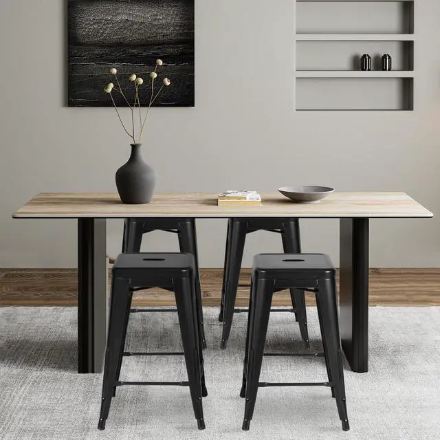 Alt view image 2 of 6 - Metal Bar Stools Set of 4 Counter Height Bar Stools 24 Inches Industrial Bar Chairs Patio Stool Stackable Backless Stool Indoor Outdoor Metal Kitchen Stools Bar Chairs (Black, 24")