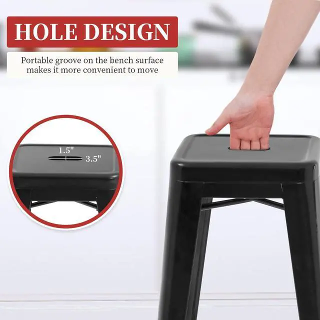Alt view image 3 of 6 - Metal Bar Stools Set of 4 Counter Height Bar Stools 24 Inches Industrial Bar Chairs Patio Stool Stackable Backless Stool Indoor Outdoor Metal Kitchen Stools Bar Chairs (Black, 24")