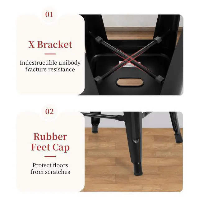 Alt view image 6 of 6 - Metal Bar Stools Set of 4 Counter Height Bar Stools 24 Inches Industrial Bar Chairs Patio Stool Stackable Backless Stool Indoor Outdoor Metal Kitchen Stools Bar Chairs (Black, 24")