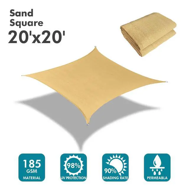 Alt view image 2 of 6 - Sun Shade Sail 20'x20' Sand Rectangle UV Block Canopy Awning Shelter Fabric Cloth Screen for Outdoor Patio Garden Backyard