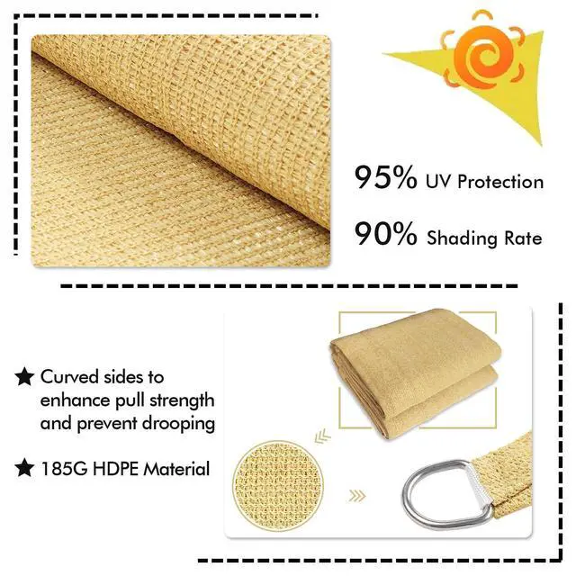 Alt view image 3 of 6 - Sun Shade Sail 20'x20' Sand Rectangle UV Block Canopy Awning Shelter Fabric Cloth Screen for Outdoor Patio Garden Backyard