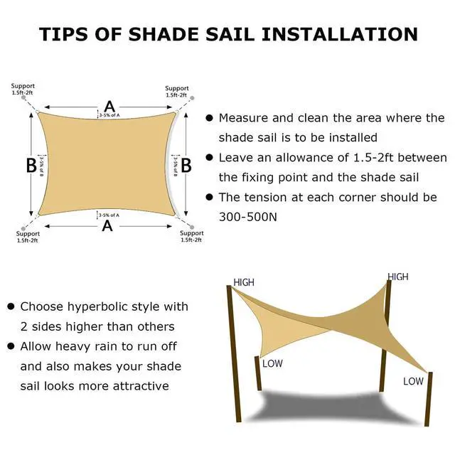 Alt view image 5 of 6 - Sun Shade Sail 20'x20' Sand Rectangle UV Block Canopy Awning Shelter Fabric Cloth Screen for Outdoor Patio Garden Backyard