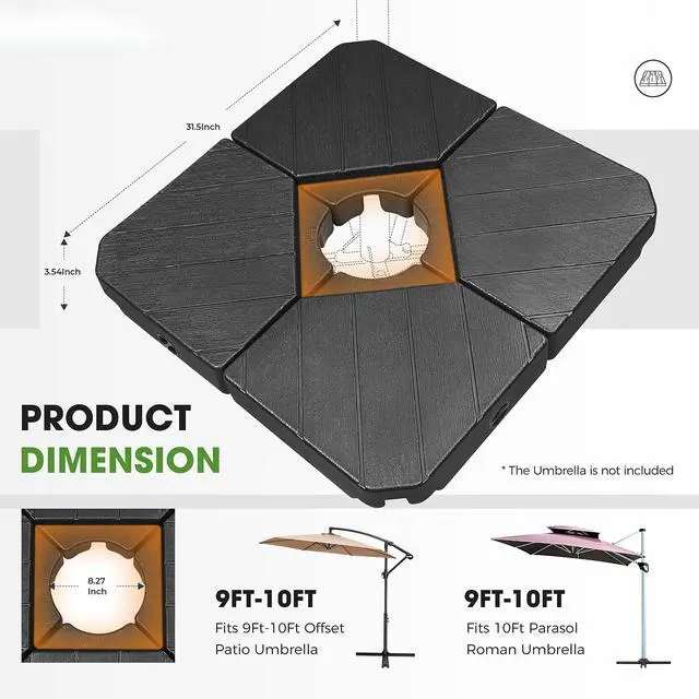 Alt view image 7 of 7 - Patio Offset Umbrella Base Stand, 180 LBS Sand Filled Outdoor Base Heavy-Duty for Cantilever Umbrellas, Large Easy-Fill Spouts for Water & Sand Filling