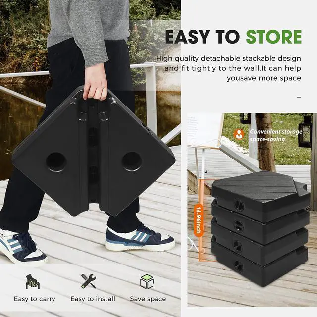 Alt view image 6 of 7 - Patio Offset Umbrella Base Stand, 180 LBS Sand Filled Outdoor Base Heavy-Duty for Cantilever Umbrellas, Large Easy-Fill Spouts for Water & Sand Filling