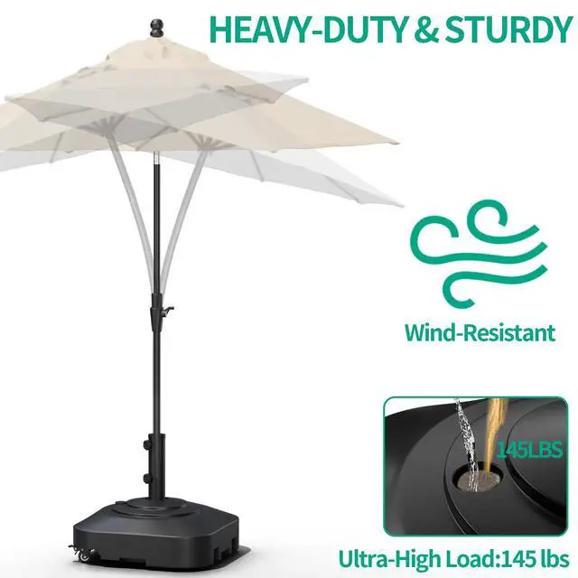 Alt view image 5 of 7 - Umbrella Base with 5 Wheels, Upgraded 145lb Umbrella Stand Base, Heavy Duty & Windproof, Fillable Umbrella Base Mobile Umbrella Outdoor for Patio, Deck, Poolside, Lawn, Fits Most Sized Umbrellas