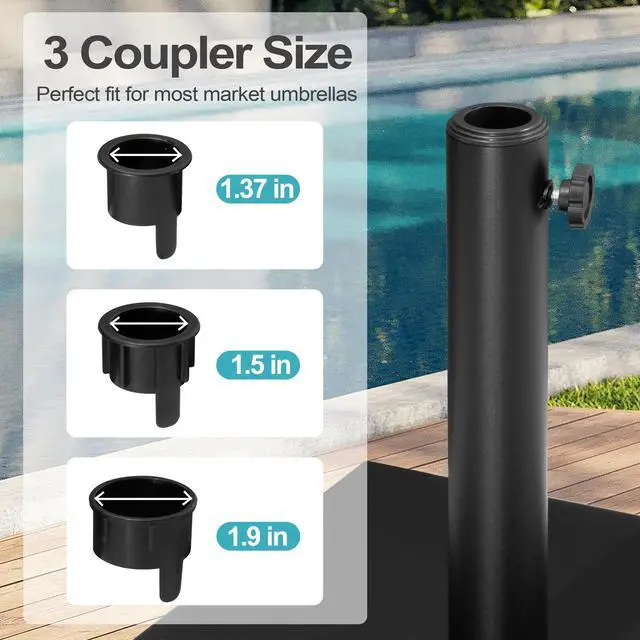 Alt view image 4 of 7 - 43lb Patio Umbrella Base Stand, Outdoor Square Concrete Stand Heavy Duty Market Umbrella Pole Holder, Black