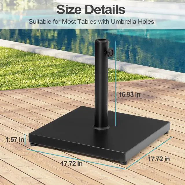 Alt view image 3 of 7 - 43lb Patio Umbrella Base Stand, Outdoor Square Concrete Stand Heavy Duty Market Umbrella Pole Holder, Black