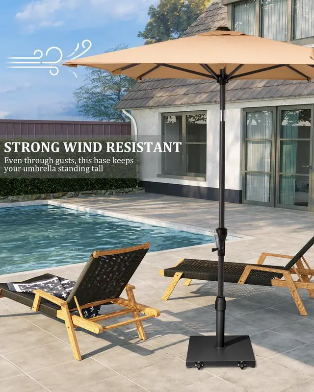 Alt view image 2 of 7 - 45lbs Patio Umbrella Base with Wheels - Heavy Duty Outdoor Patio Market Umbrella Stand for Deck with Rollers, Poolside, Balcony, Wind-Resistant Design, Black